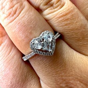 New silver plated Heart Diamond Promise Wedding Ring